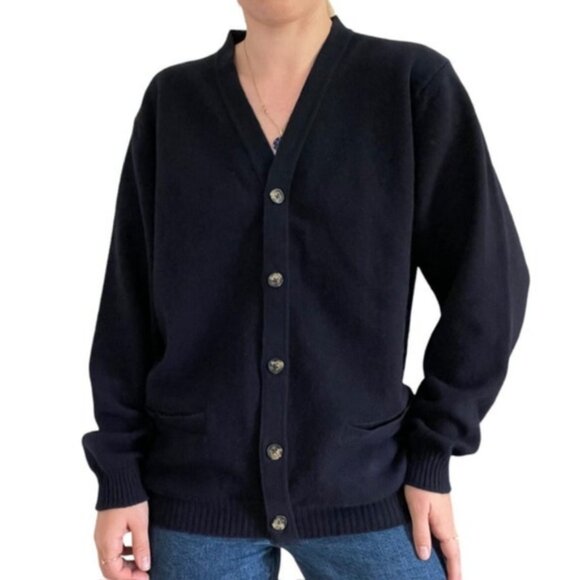Lands End Pure Cashmere Button Up V-Neck Longline Classic Preppy Cardigan XL - Picture 1 of 9